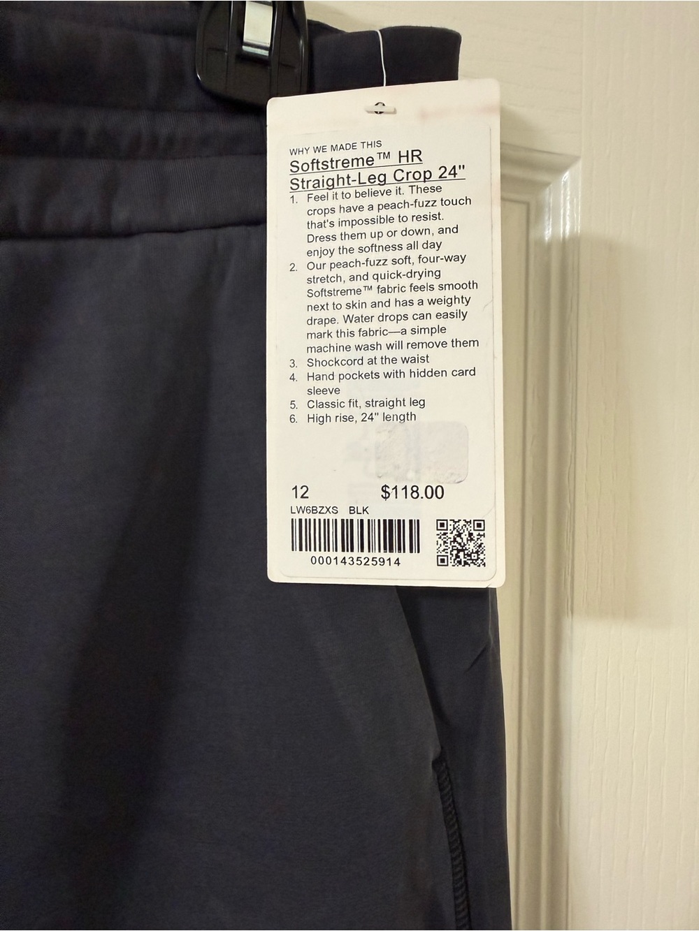 LULULEMON Softstreme HR Straight-Leg Crop 24" Womens - Black size 12